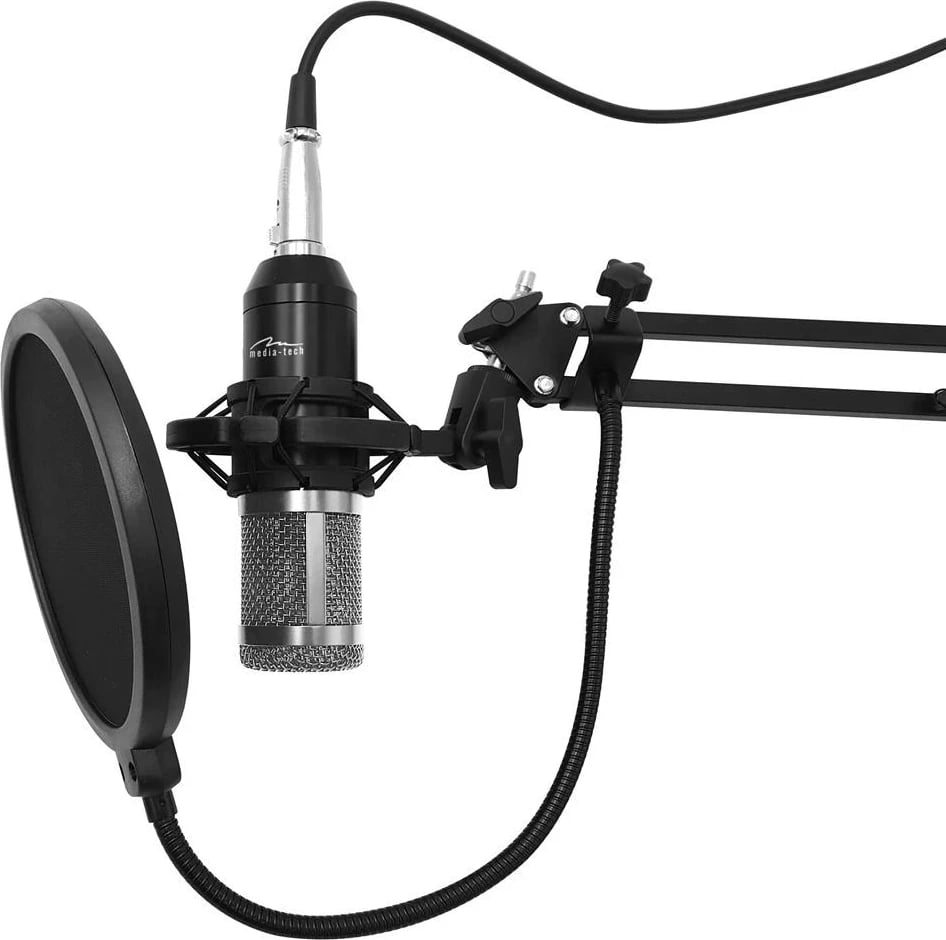 Mikrofon për studio dhe streaming, Media tech MT397S, 2.4m,  i zi