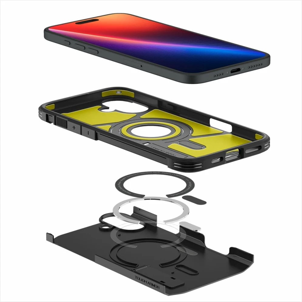 Mbështjellës Spigen Tough Armor MagSafe për iPhone 16, i zi