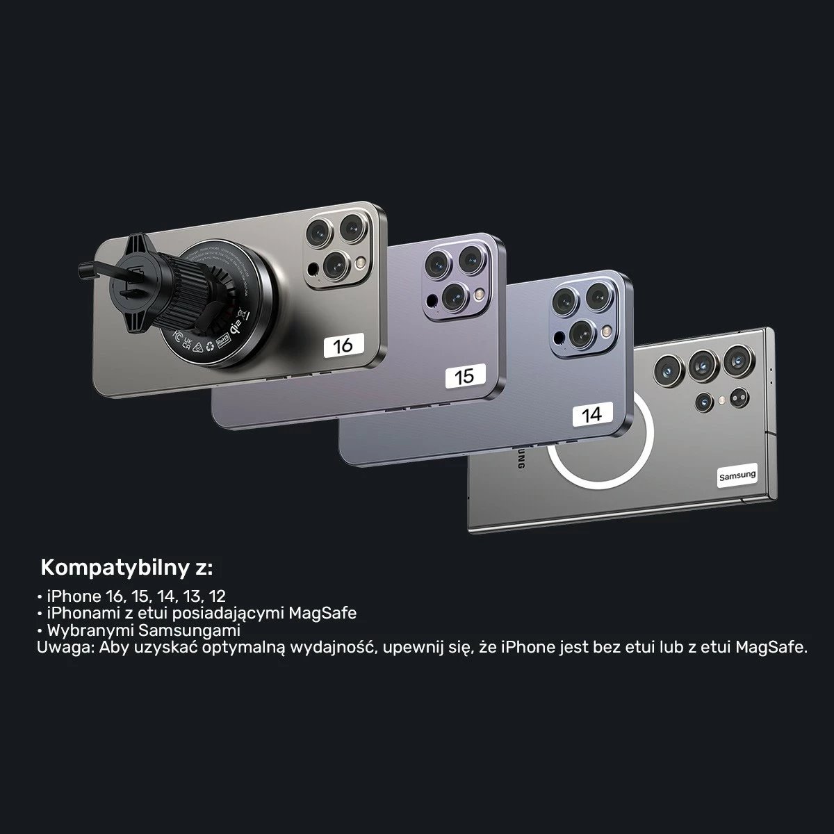 Mbajtës veture Unitek 38W Qi2, karikues wireless, USB Type C, i zi