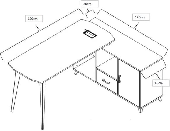 Tavolinë qoshe nextdeco, Y75x120x60-Y64,5x120x40, Ngjyrë e zezë dhe lisi