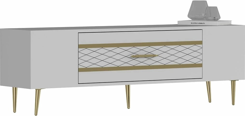 Komodë TV, ngjyrë e bardhë dhe ari, Skye Decor, Dekolp2