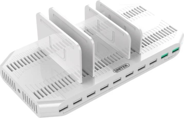 Stacion karikimi USB Unitek Y-2190A, 10 porta, 96W, QC 3.0, Argjend