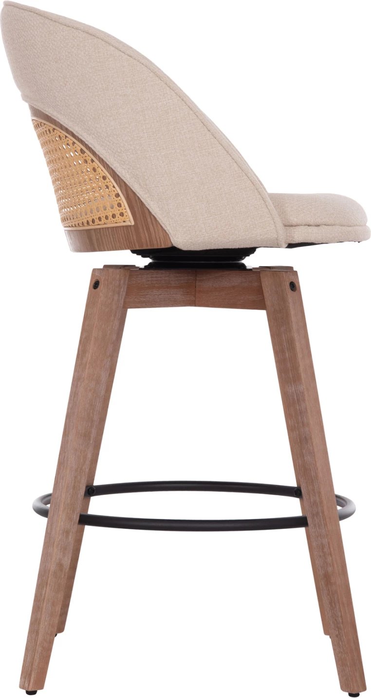 Karrige për bar rrotulluese RIKI, këmbë druri, material bezhë, 51x53x94cm, set prej 2 copësh