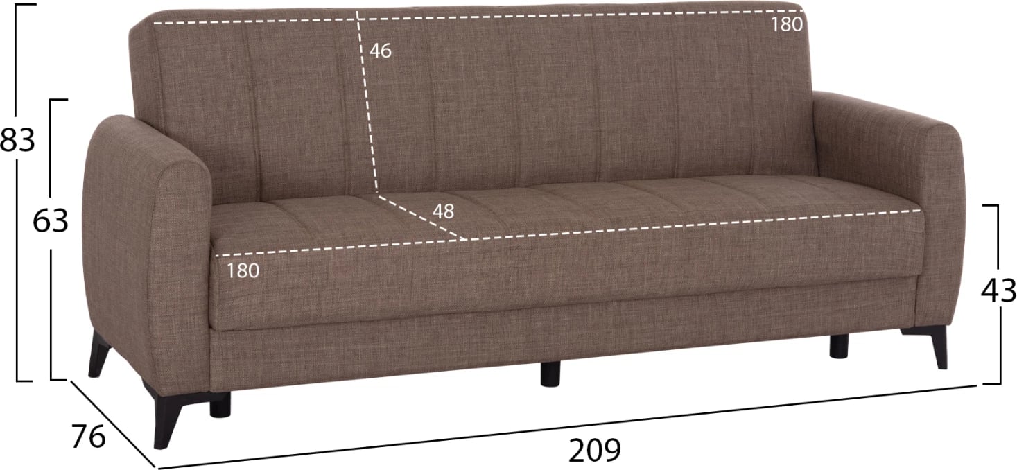 Krevat-divan treshe me hapësirë për depo, ngjyrë kafe, NIKKO FH3292.02, 209x76x83cm
