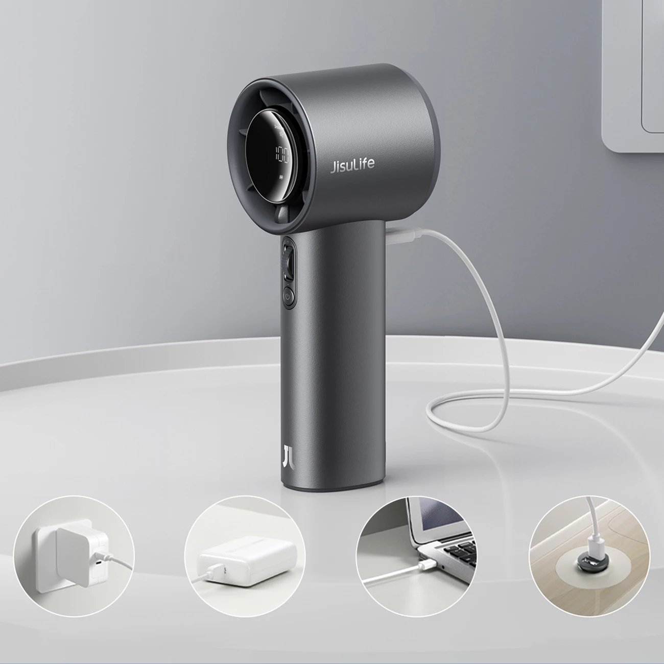 Ventilator dore Jisulife Pro1 S FA53PRO, 5000 mAh, USB-C, Gri e errët