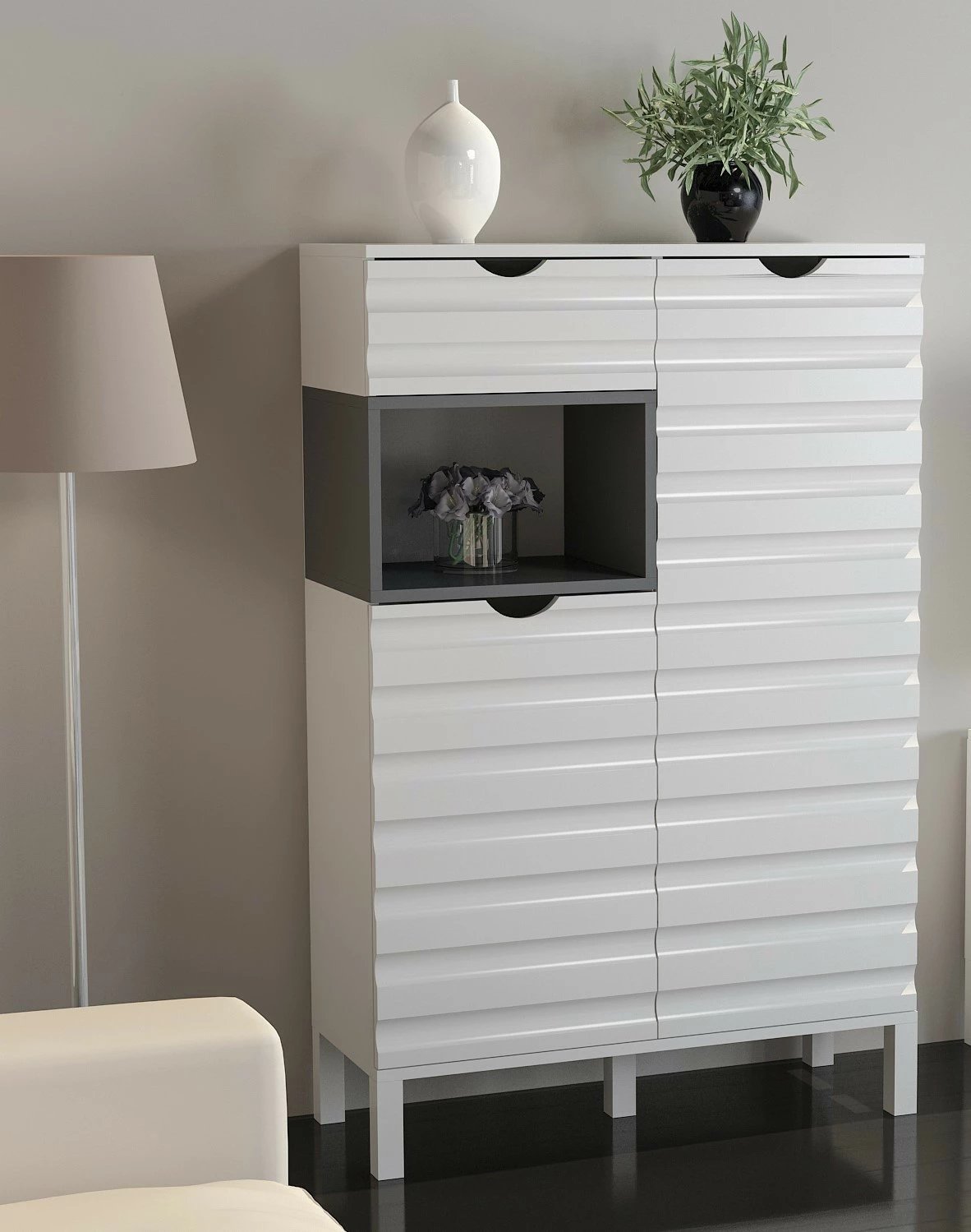 Komodë TV Skye Decor, bardhë dhe antracit, Adel