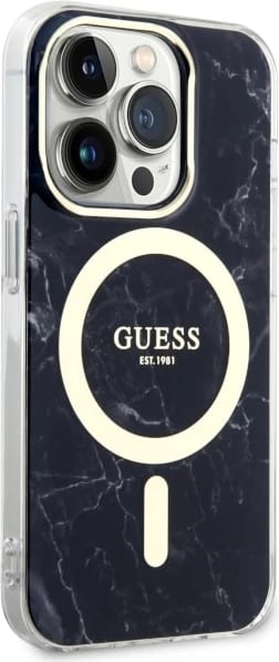Mbështjellës Guess GUHMP14LPCUMAK për iPhone 14 Pro 6.1", MagSafe, mermer, zi Mbështjellës Guess GUHMP14LPCUMAK për iPhone 14 Pro 6.1", MagSafe, mermer, zi