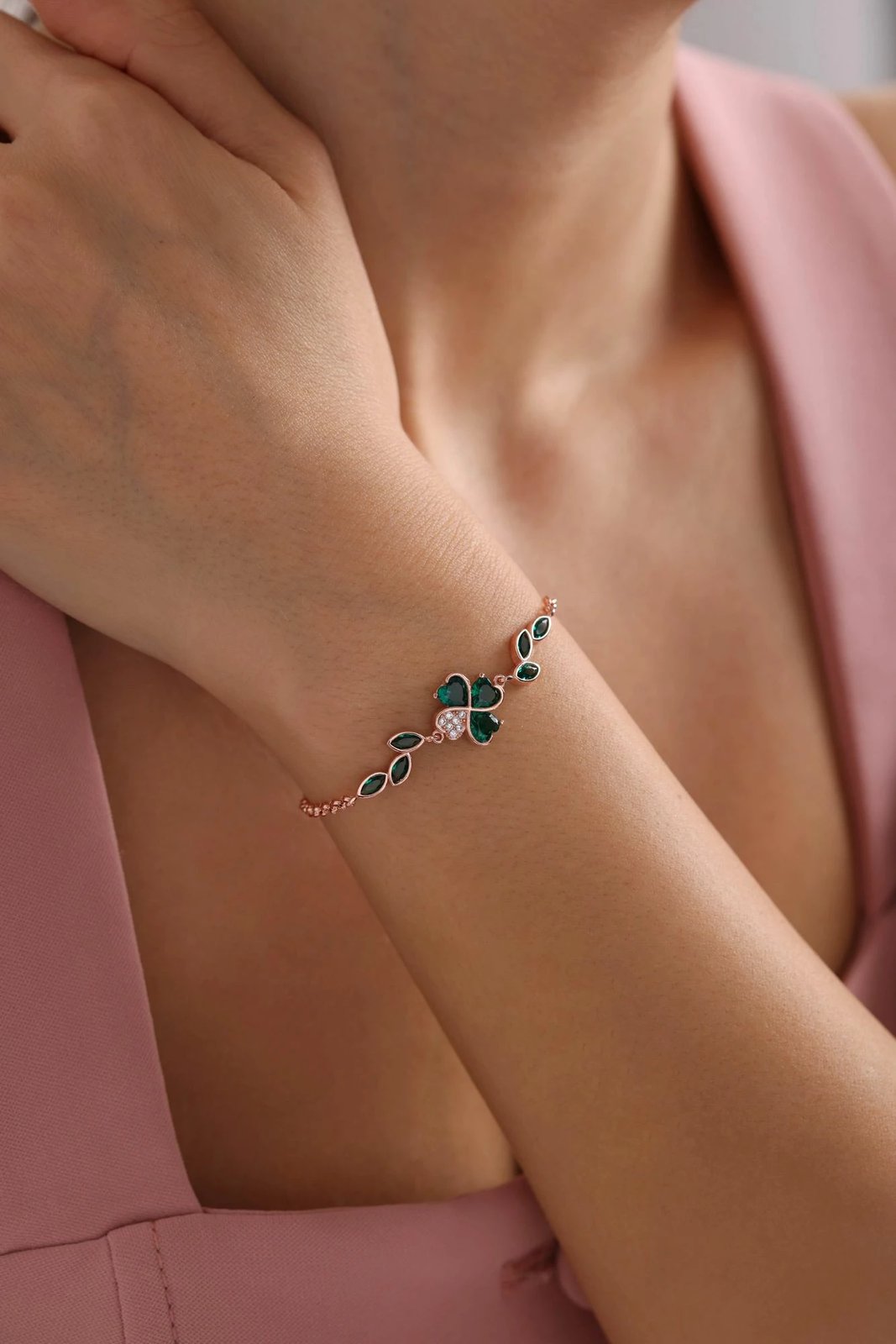 Byzylyk argjendi Jumeon, ngjyrë rozë dhe e gjelbër, NRZ999948