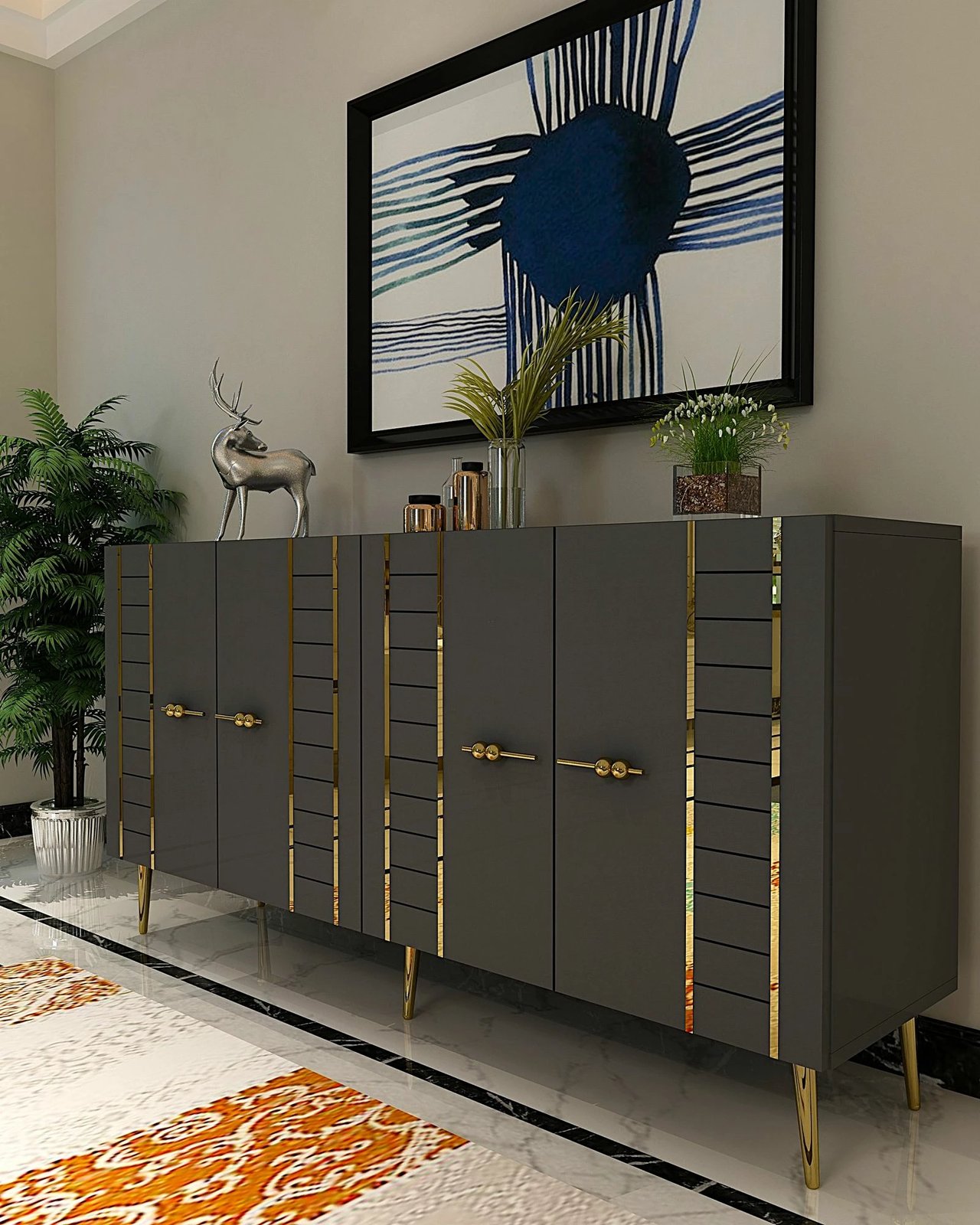 Konsolë Skye Decor, ngjyrë antracit, ari