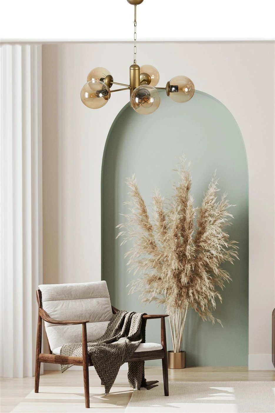 Llambë tavani Opviq, Bankok, 5 drita, ngjyrë amber dhe ari, balonë qelqi