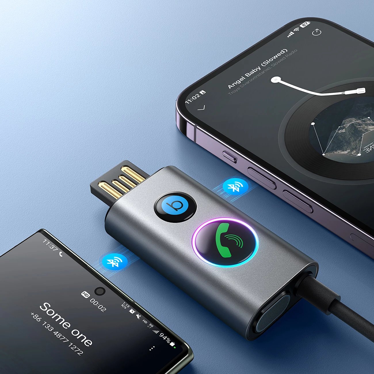 Marrës Bluetooth për makinë Joyroom JR-CB7, 1m, Super BASS, Gri