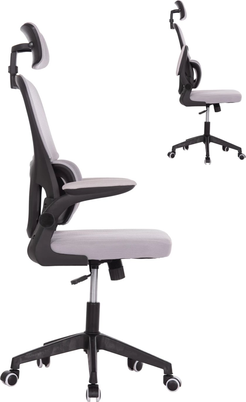 Karrige zyre Baston, material rrjete gri, kornizë PP e zezë, FH18236.02, 64x60x127cm