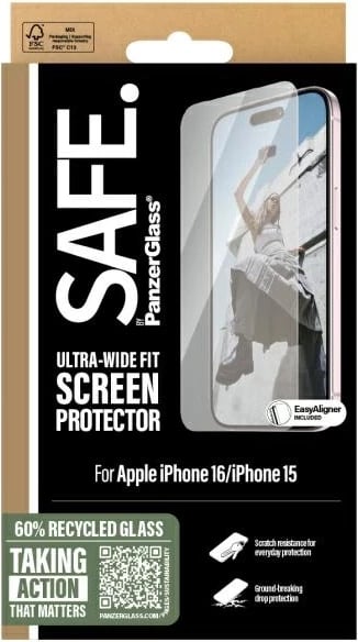 Mbrojtës ekrani PanzerGlass SAFE95875 për iPhone 16, 6.1", Ultra-Wide Fit