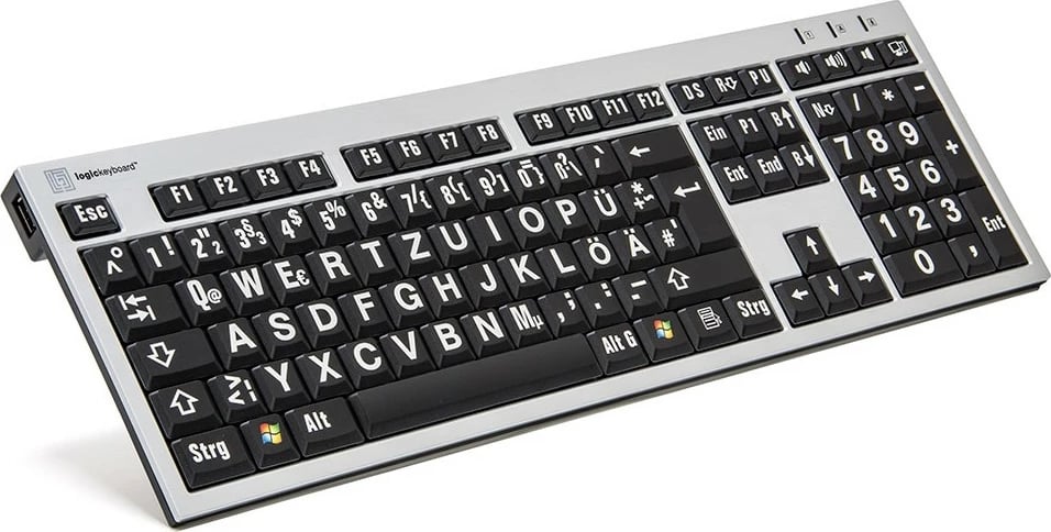 Tastierë LogicKeyboard XL-Print DE, slim, shkronja të bardha mbi të zezë