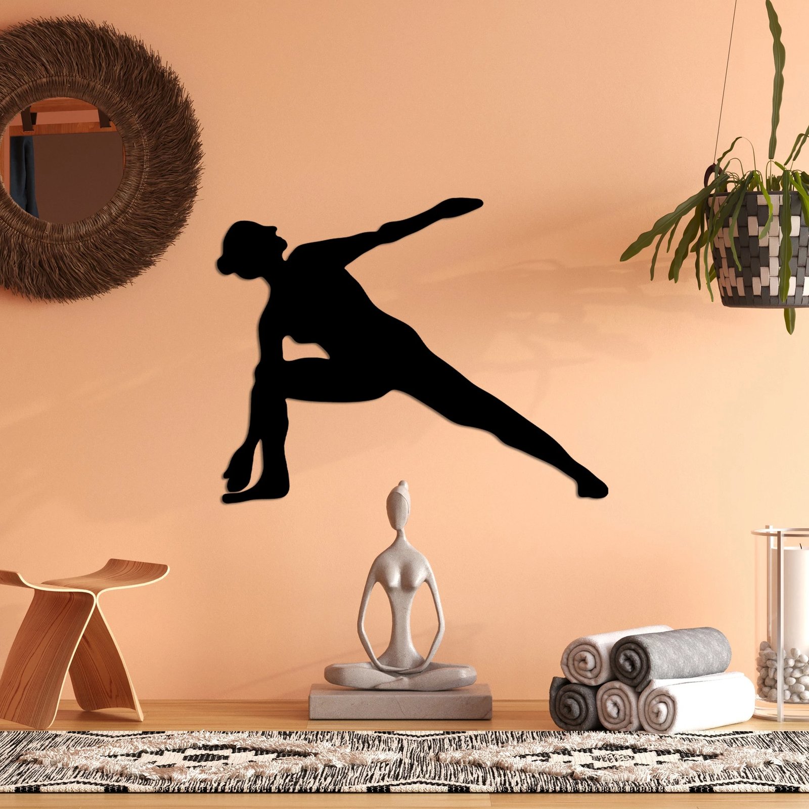 Aksesor dekorativ metalik për mur Wallity, Yoga 17, ngjyrë e zezë, 55x44cm