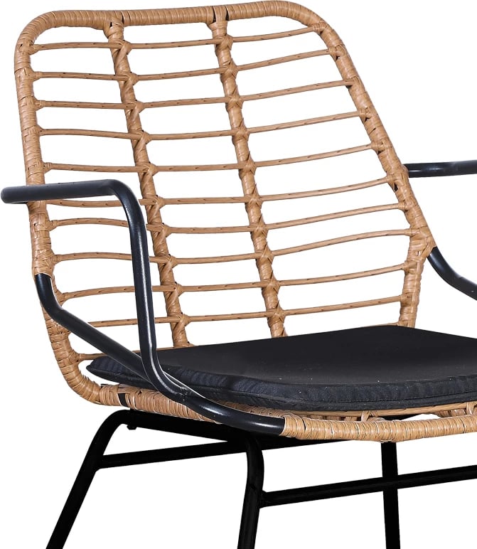 Karrige për kopsht Naoki me jastëk, këmbë metalike të zeza, 58x63x81cm