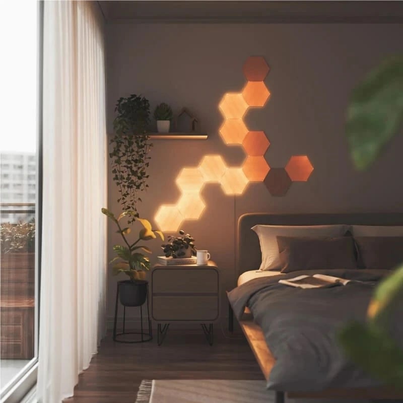 Panel ndriçimi dekorativ Nanoleaf Elements Wood Look Hex Expansion Pack 3, ngjyrë dru