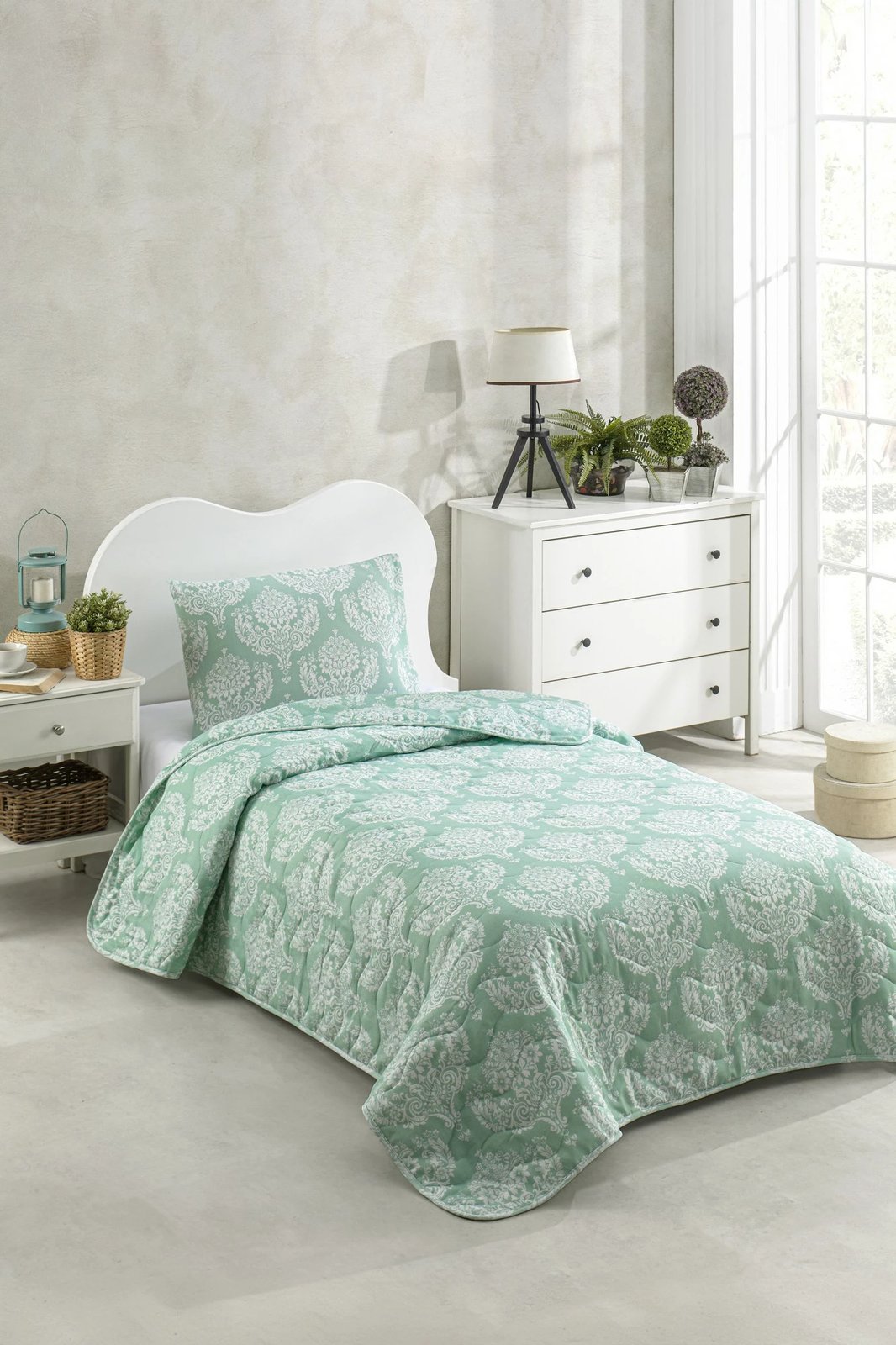 Set mbulesë krevati teke, ngjyrë jeshile ujore, L'essentiel, Post