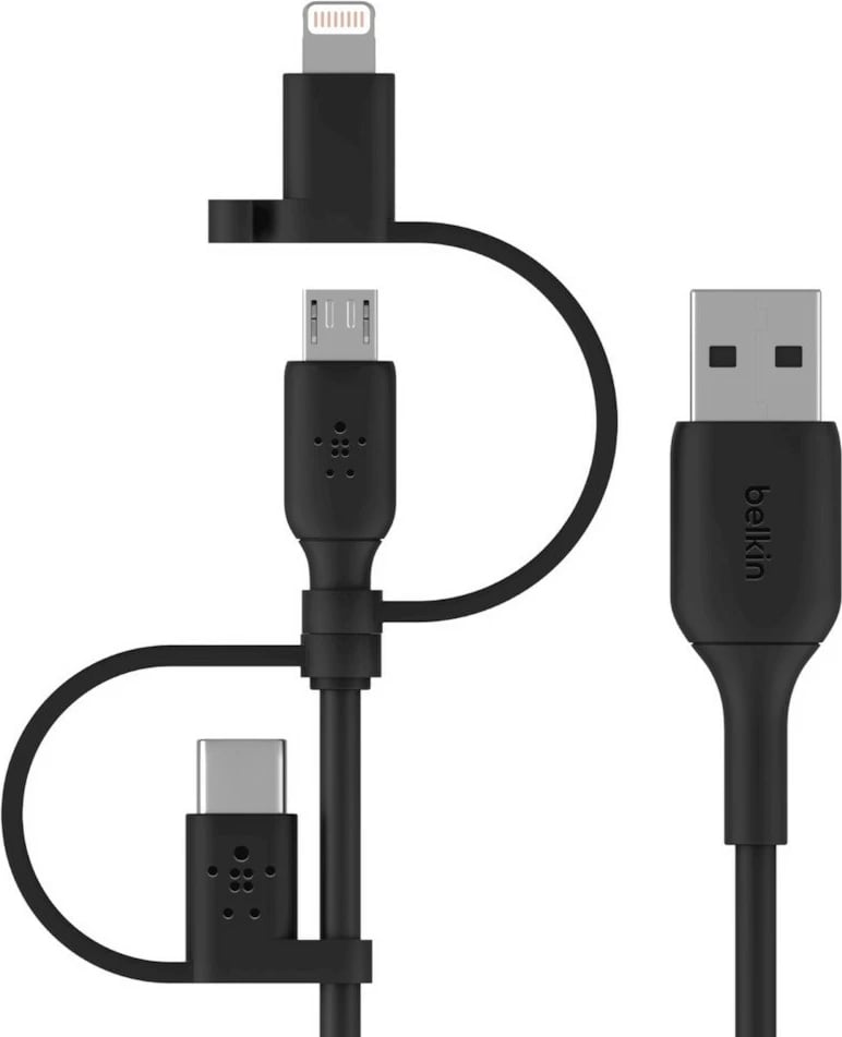 Kabllo Belkin BOOST CHARGE, 1 m, USB A, USB C/Micro-USB B/Lightning, e zezë