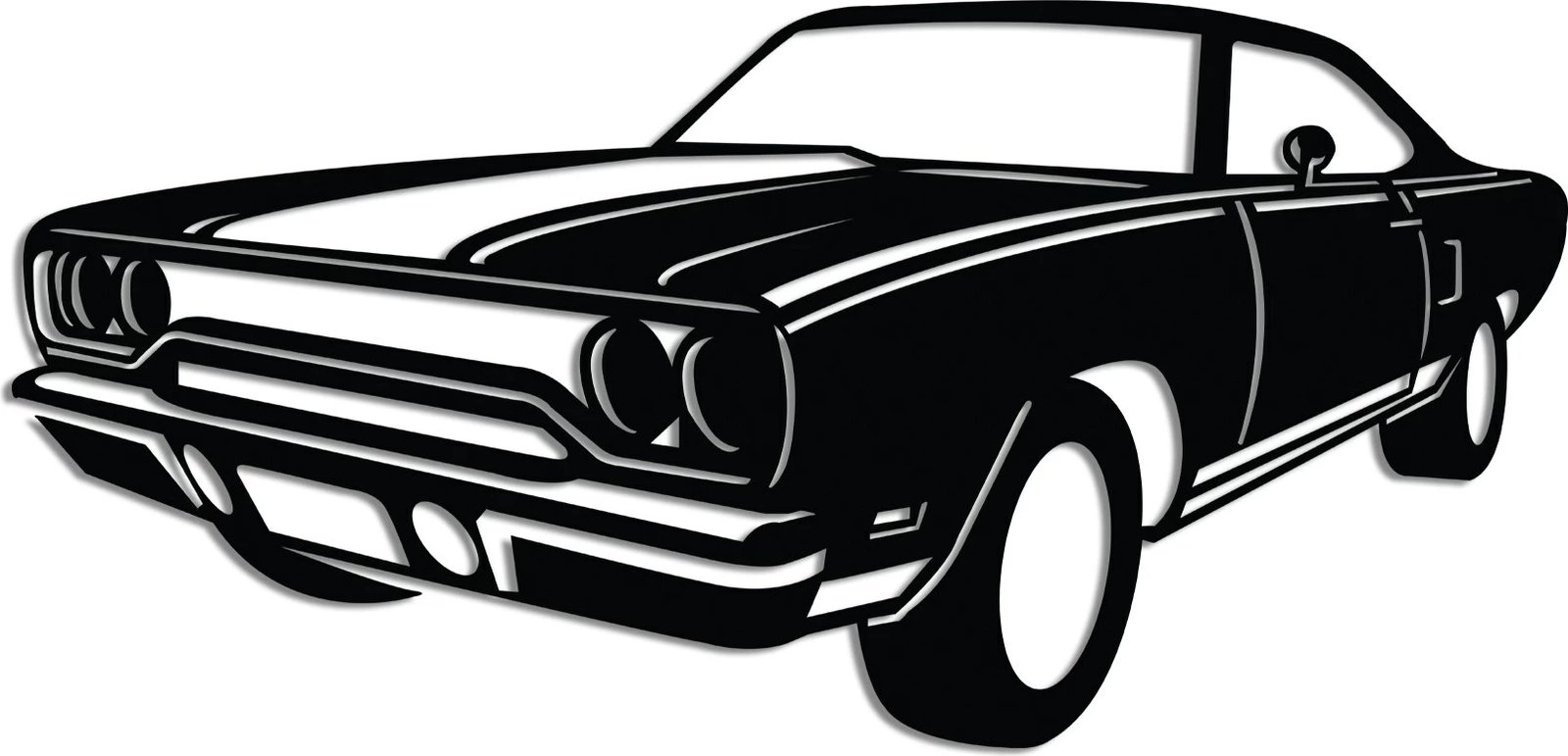 Aksesor dekorativ metalik për mur, Wallity, Plymouth GTX, ngjyrë e zezë, 60x30cm