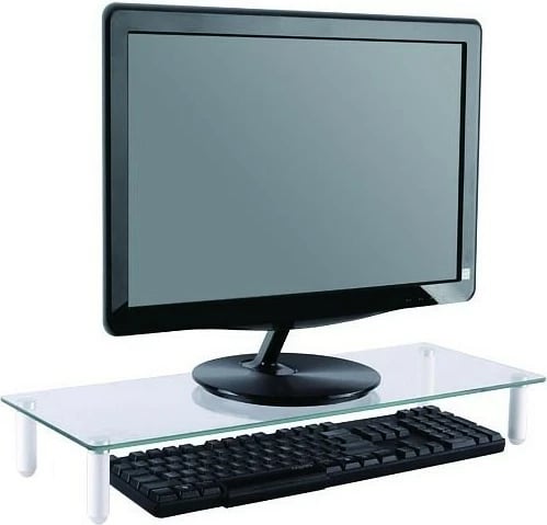 Mbajtës monitori, Techly 028504, deri 32", raft xhami 560x210mm, lartësi 80mm, kapacitet 20kg, e bardhë