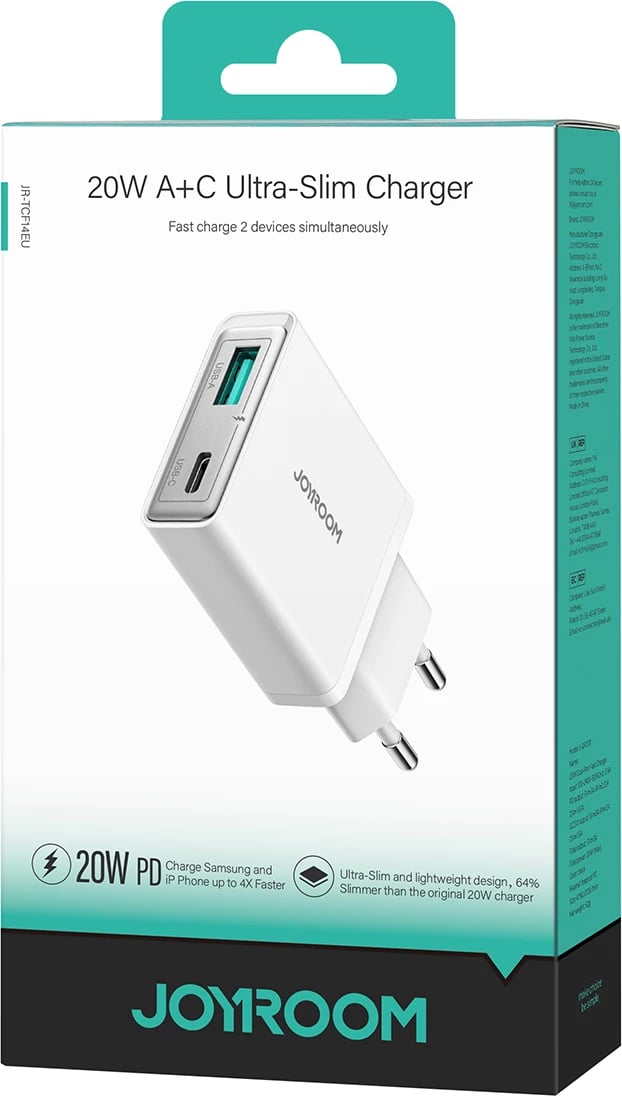 Karikues muri Joyroom JR-TCF14, 20W, 2 porta USB-A/USB-C, i bardhë