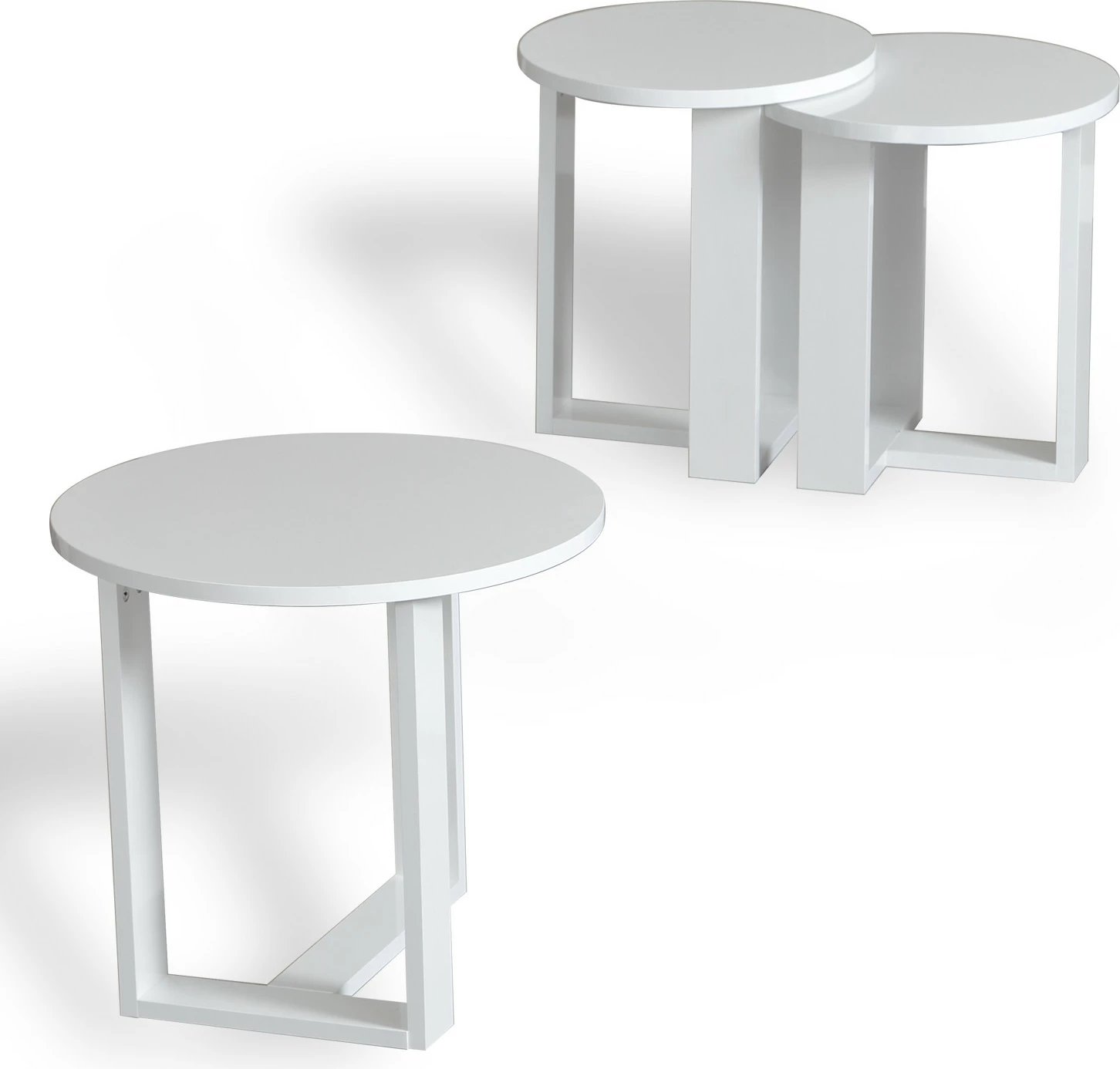 Tavolina ndihmëse të rrumbullakëta, set prej 3 copësh, ngjyrë e bardhë, Mira