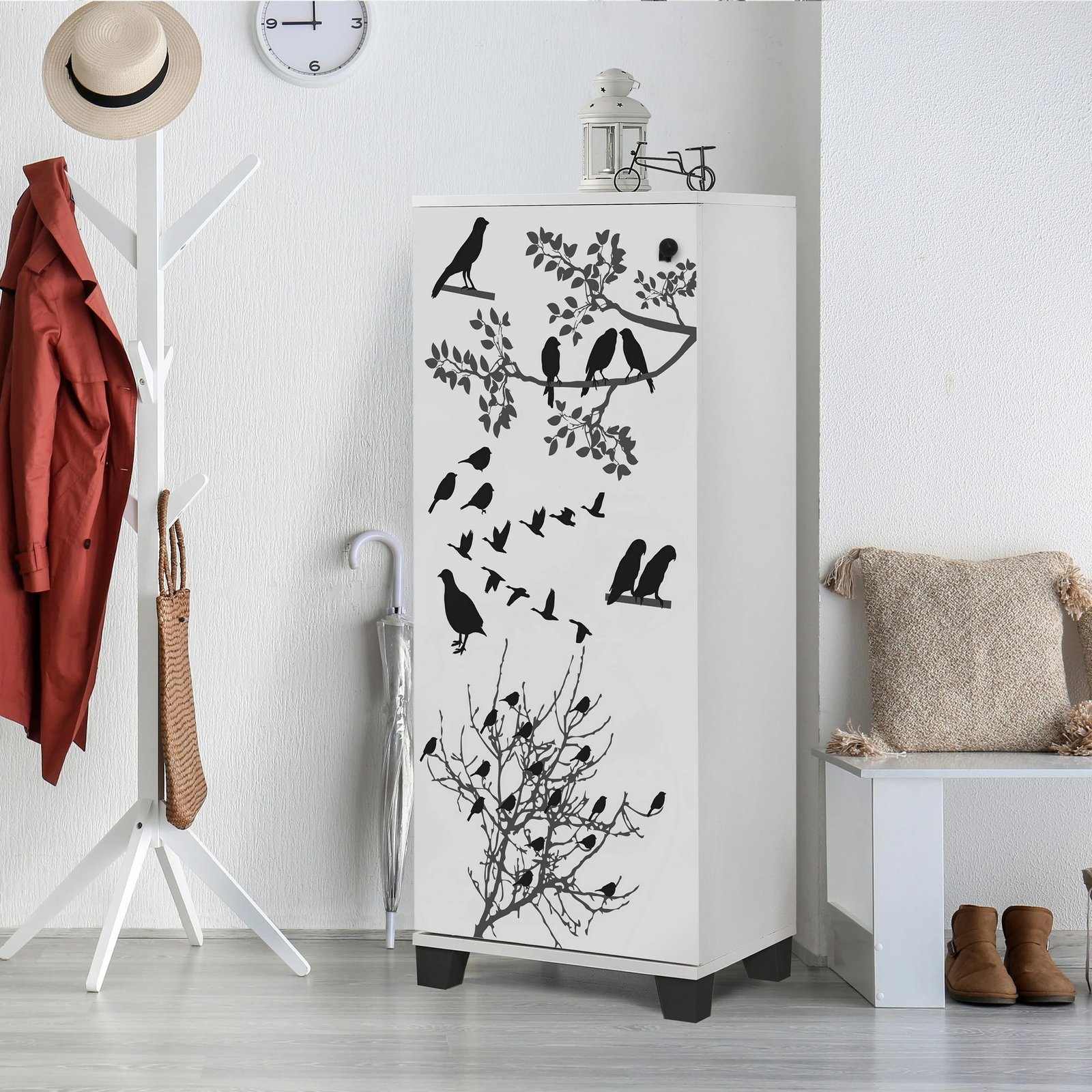 Dollap për këpucë, dizajn me shpendë, i bardhë, Filinta Manyas