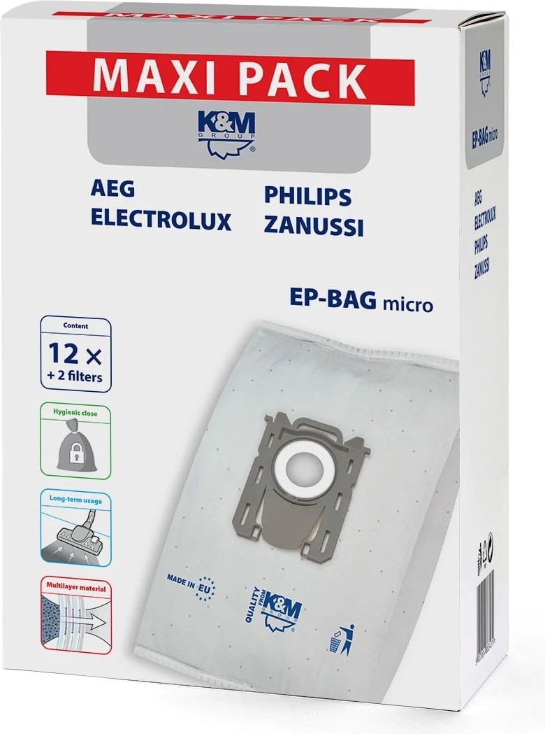 Qese për thithëse K&M, kompatibël me Philips dhe Electrolux