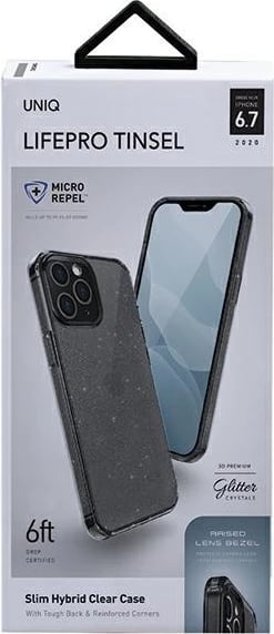 Mbështjellës UNIQ LifePro Tinsel për iPhone 12 Pro Max, i zi me shkëlqim