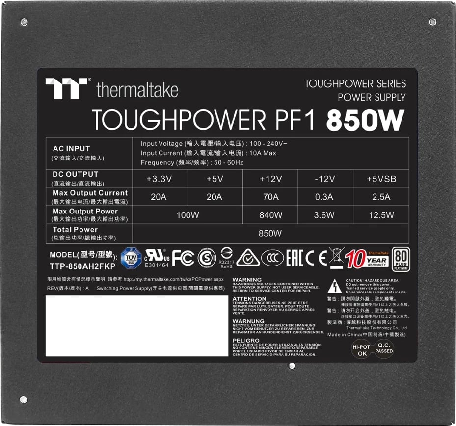 Furnizues energjie Thermaltake Toughpower PF1 850W, 80 PLUS Platinum, modular, i zi