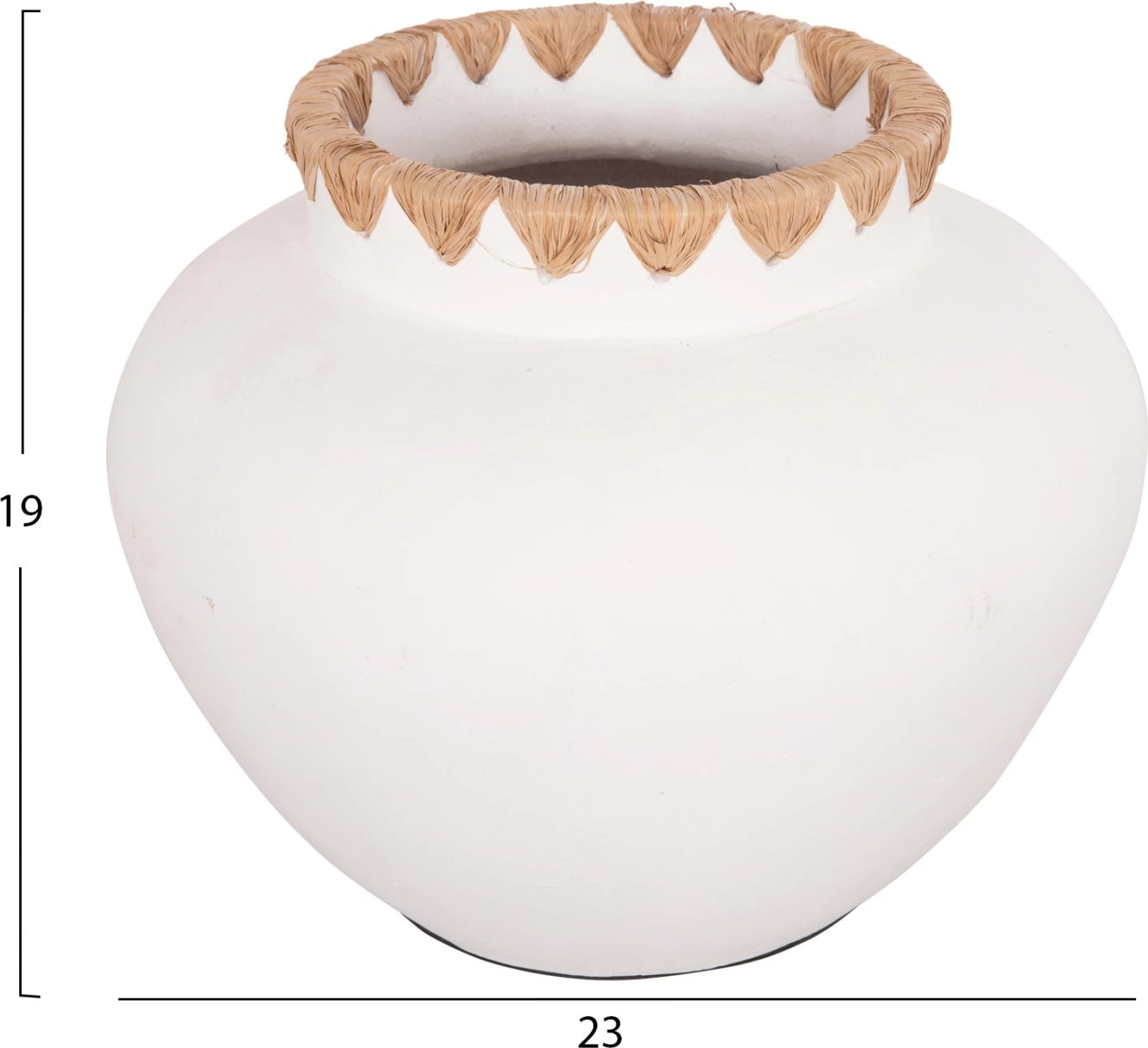 Vazo dekorative RENTON(S), FH4735, terrakotë, ngjyrë e bardhë, me thurje kashte në buzë, Φ23x19H cm