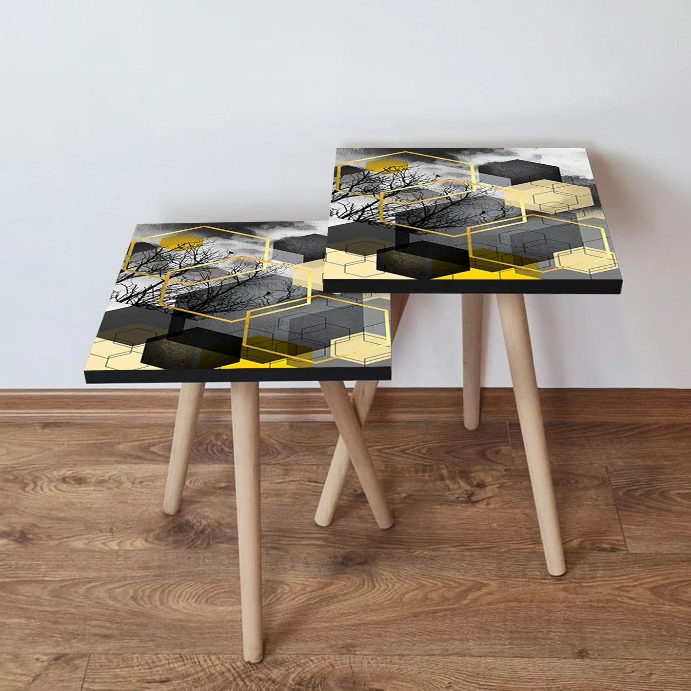 Tavolina ndihmëse të mbivendosura (2 copë), Skye Decor, 2Shp162, ngjyrë e zezë