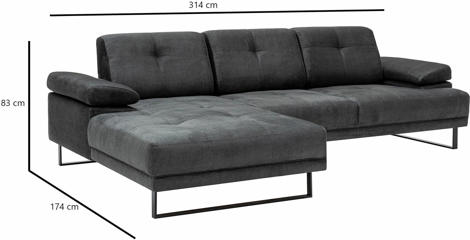 Këndare Atelier del Sofa, Mustang Large, kënd i majtë, ngjyrë antracit