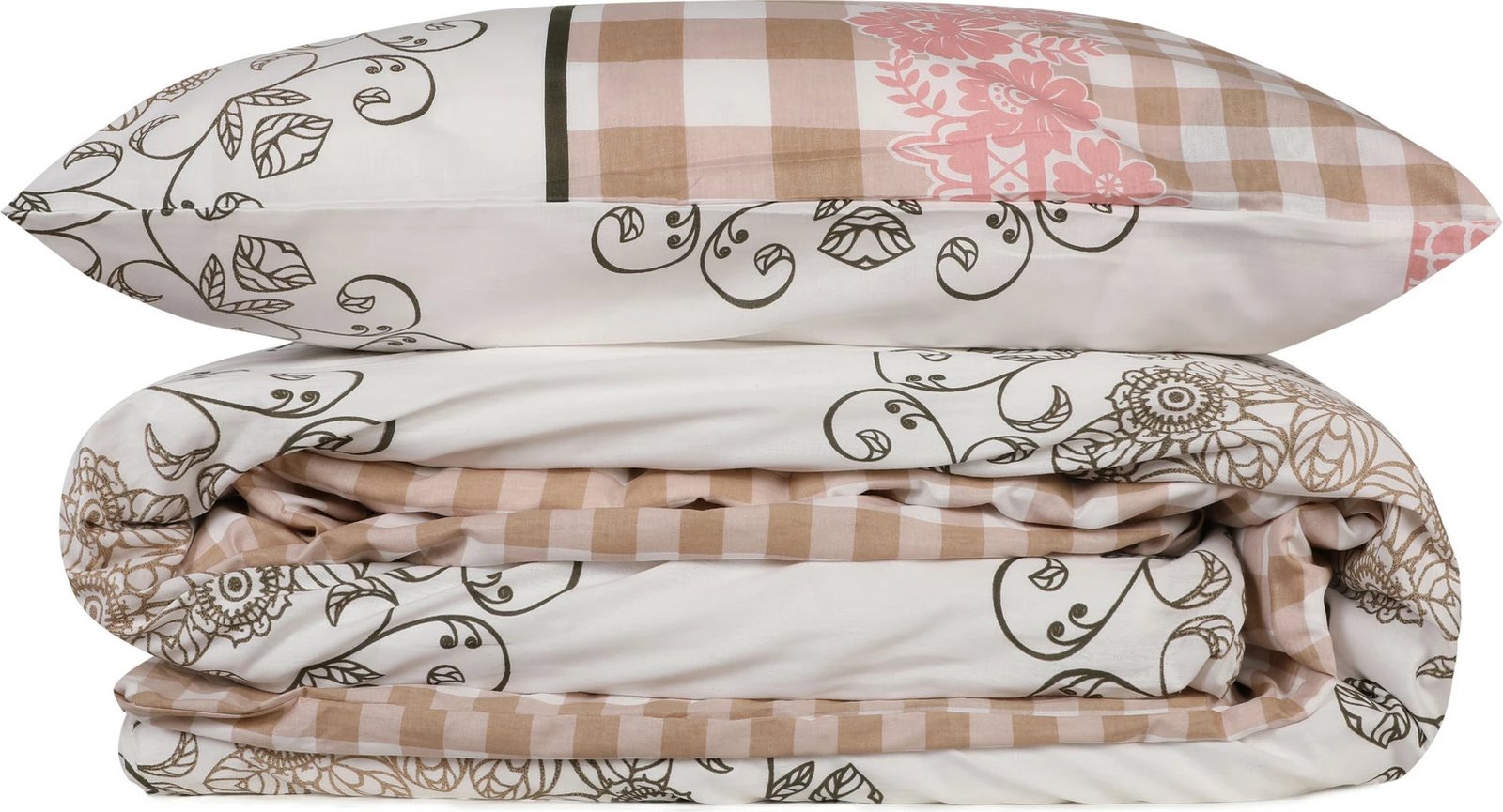 Set mbulesë për jorgan King Ranforce, L'essentiel, rozë, jeshile, e bardhë