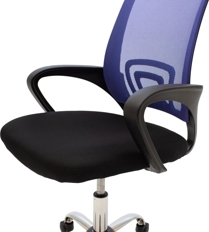 Karrige zyre Berto II, mbështetëse rrjete, ngjyrë kaltër-e zezë, bazë kromi, 60x48x85-95cm