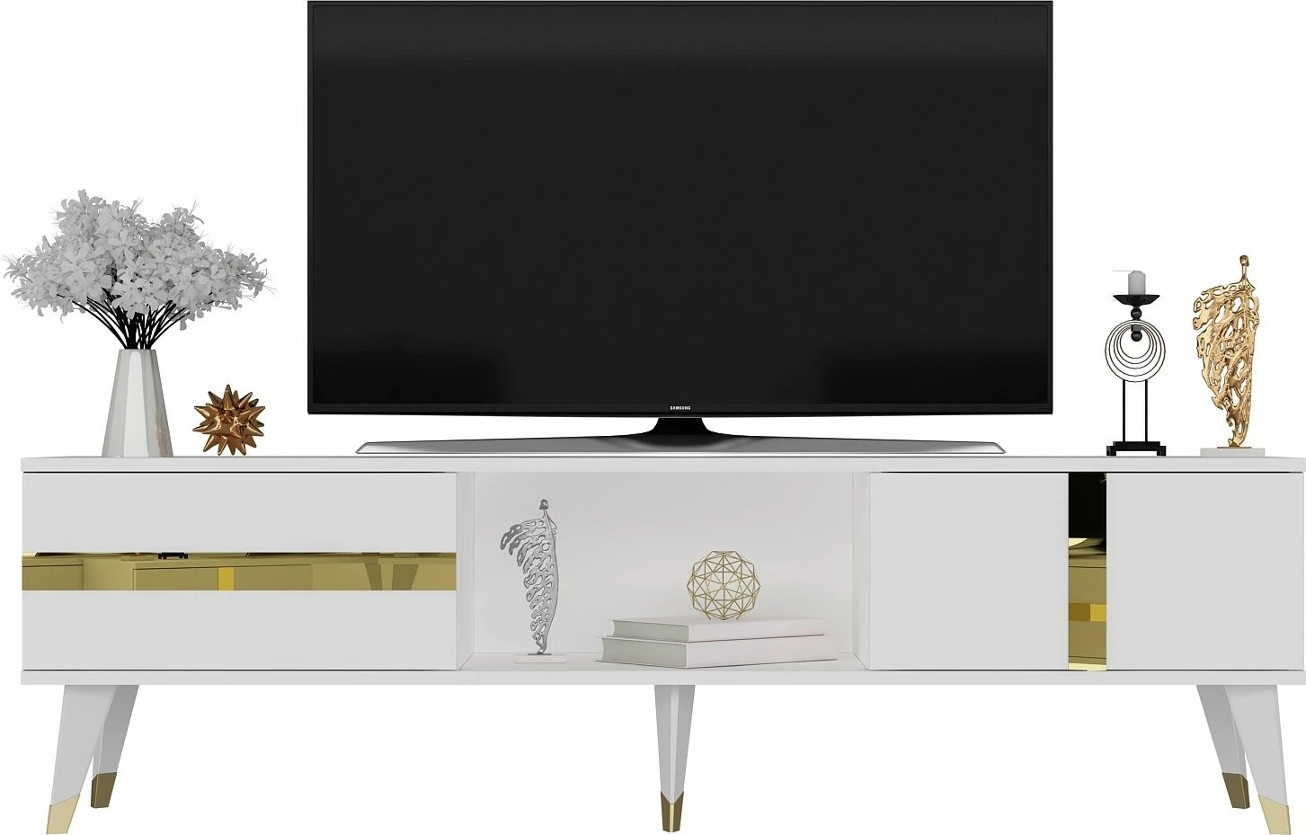 Komodë TV Hanah Home, Vania, e bardhë dhe ari