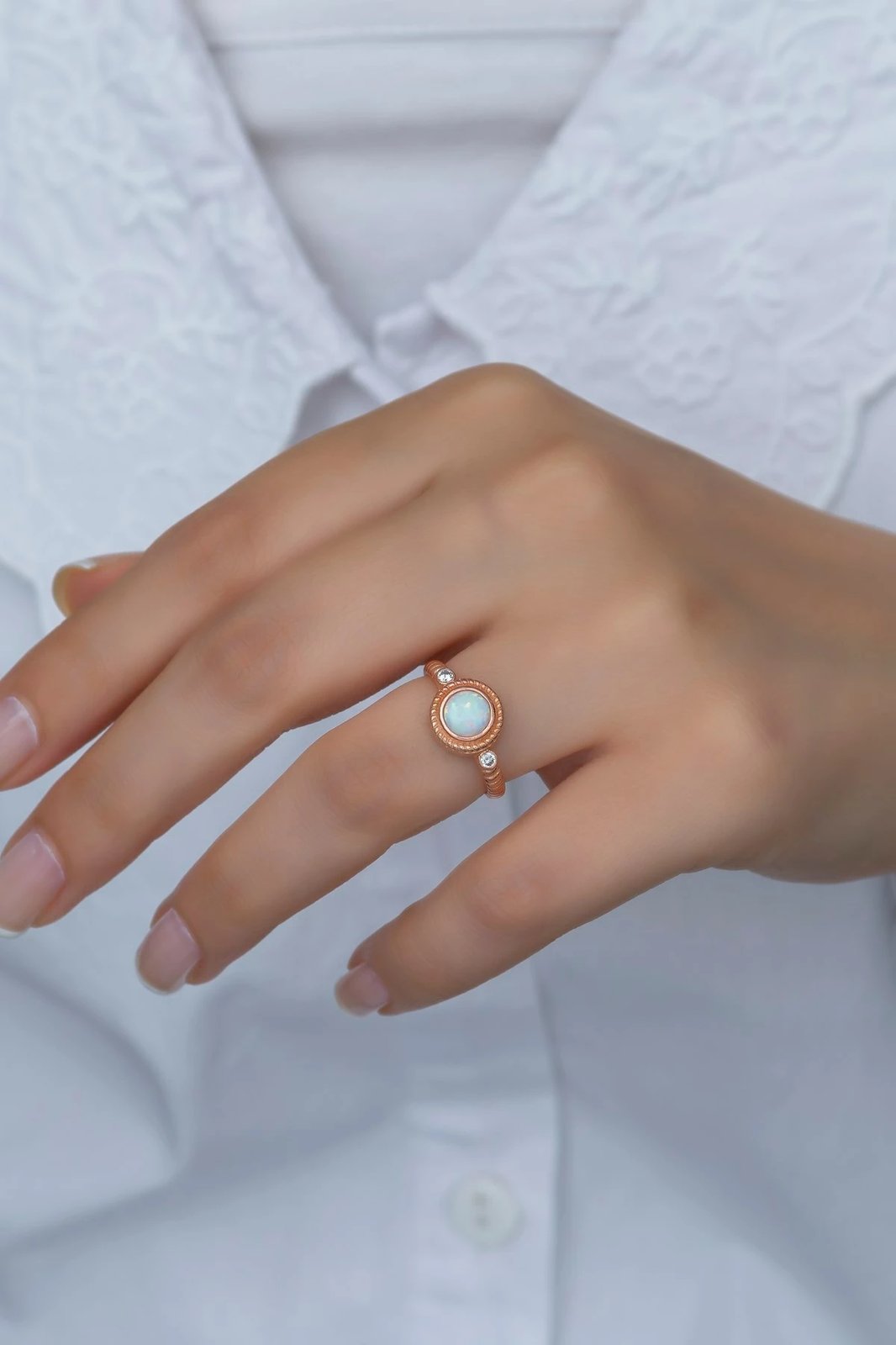 Unazë argjendi Jumeon, opal, ngjyrë rozë ari, NRZ99378