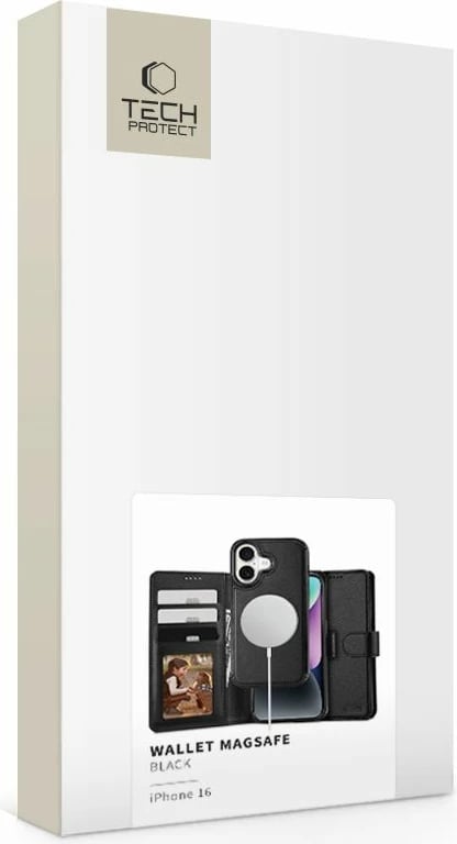 Mbështjellës Tech-Protect Wallet MagSafe për iPhone 16, i zi