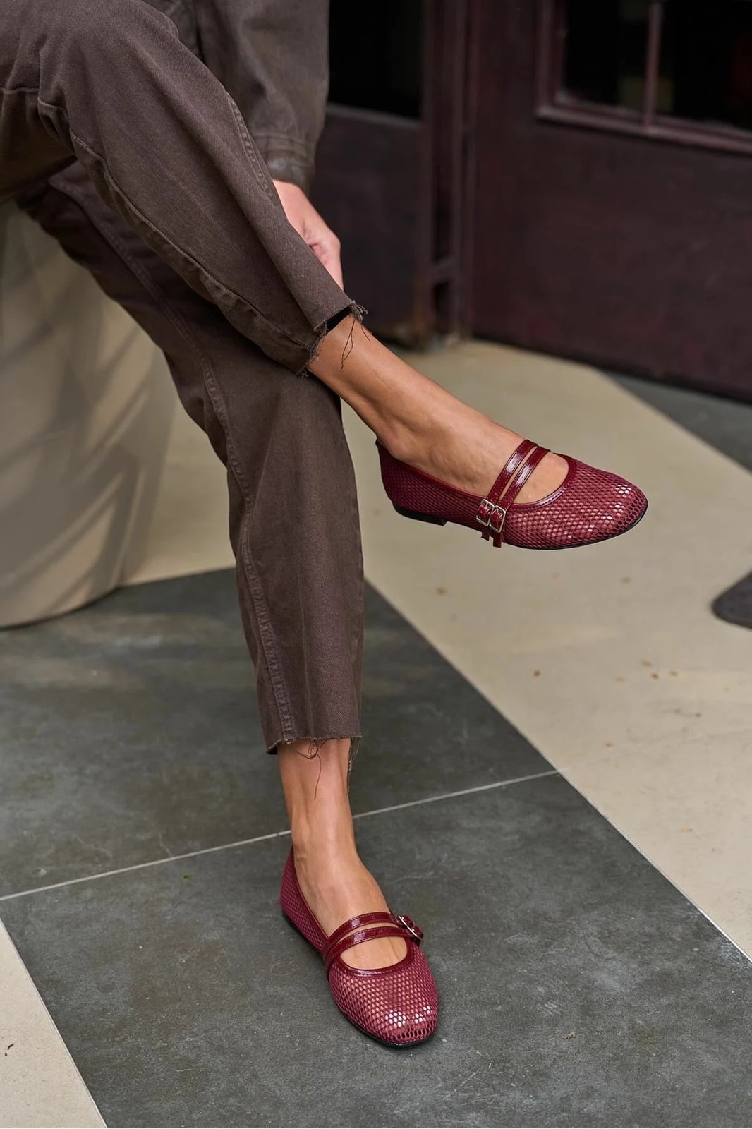Balerina për gra, ngjyrë burgundy, model Mary Jane, numri 39
