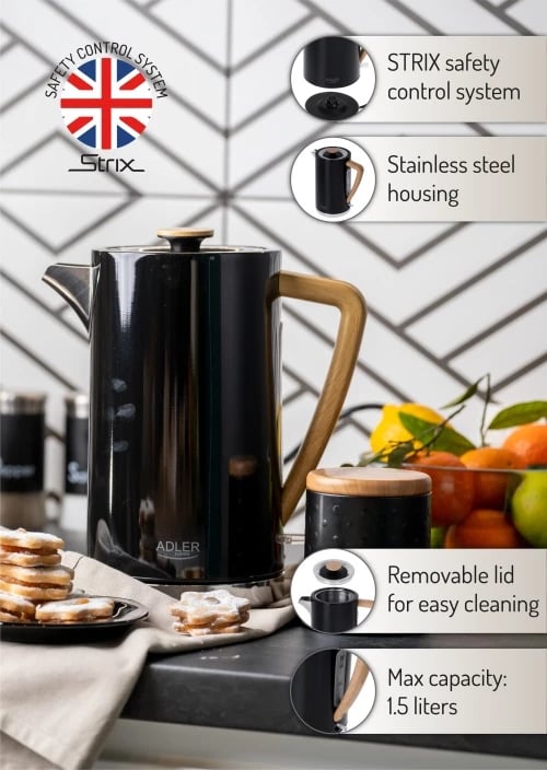 Çajnik elektrik, Adler AD 1347, 1.7 L, STRIX, 1850-2200W, inox, i zi
