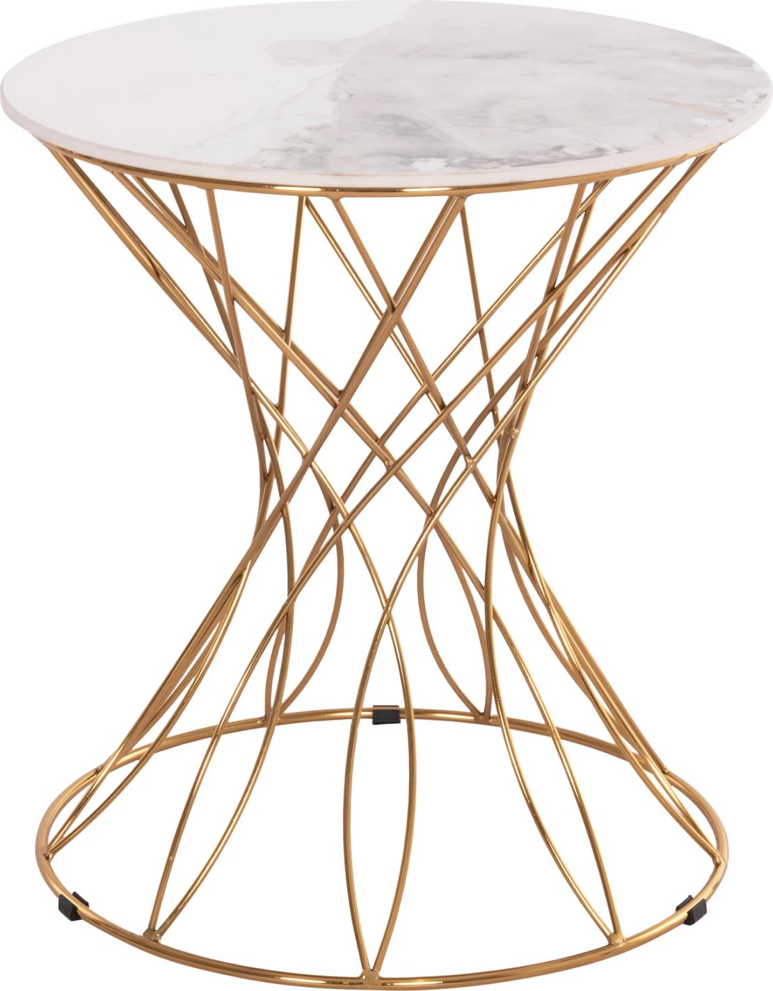 Tavolinë anësore RUDY FH18037.01, sipërfaqe qeramike e bardhë, metal ngjyrë ari me shkëlqim, Φ45x48,5Hcm.