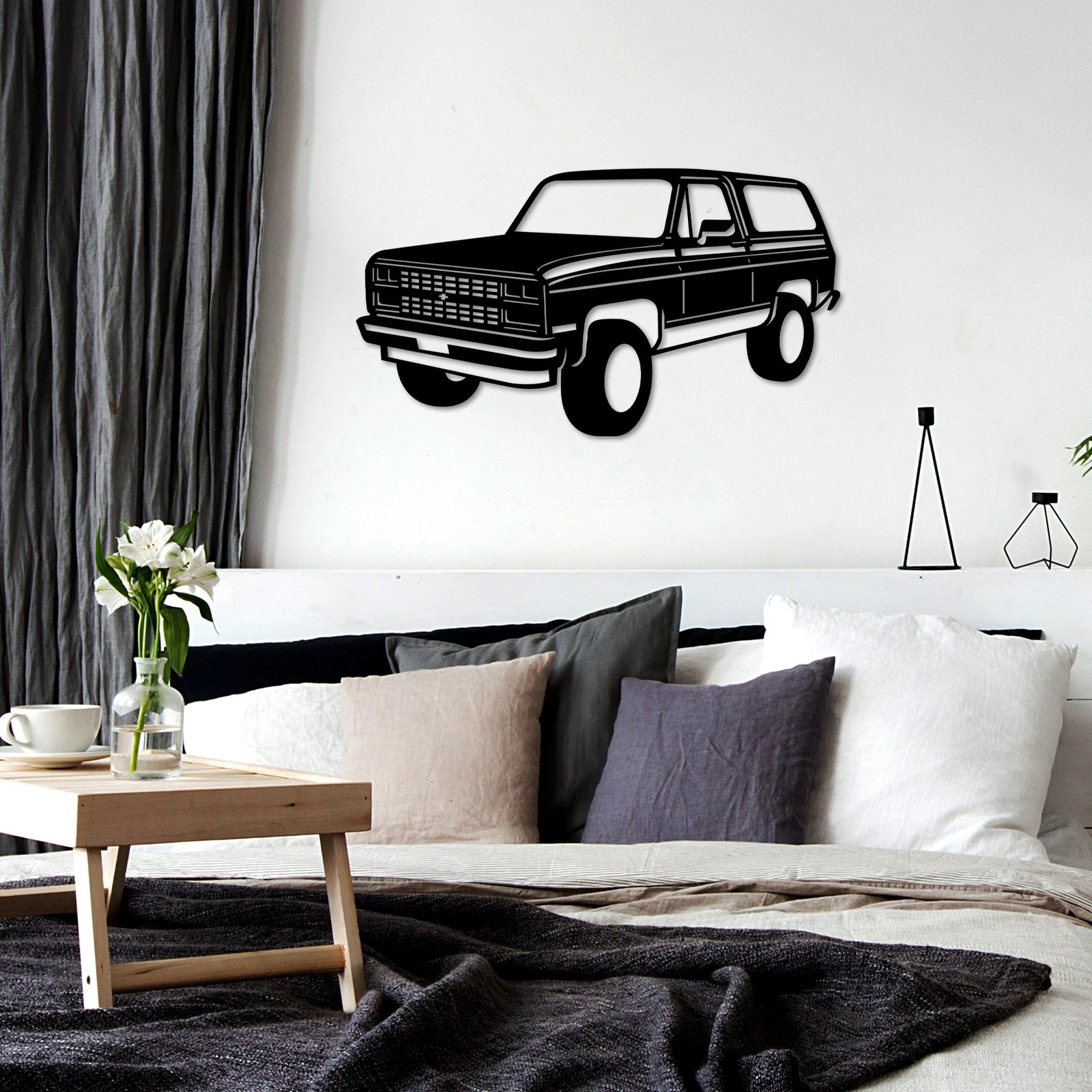Aksesor dekorativ metalik për mur, Wallity, Chevrolet K5 Blazer, ngjyrë e zezë, 60x33cm