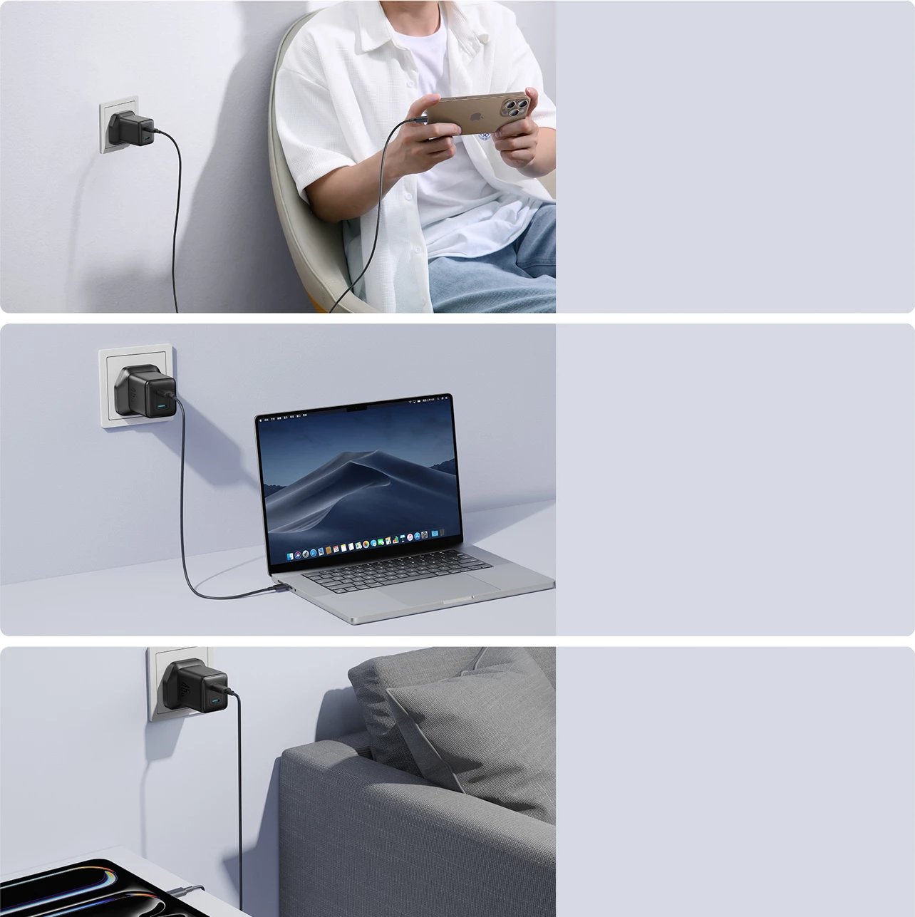 Karikues muri Joyroom JR-TCG17, 45W, 2x USB-C, pa kabllo, i zi, prizë UK