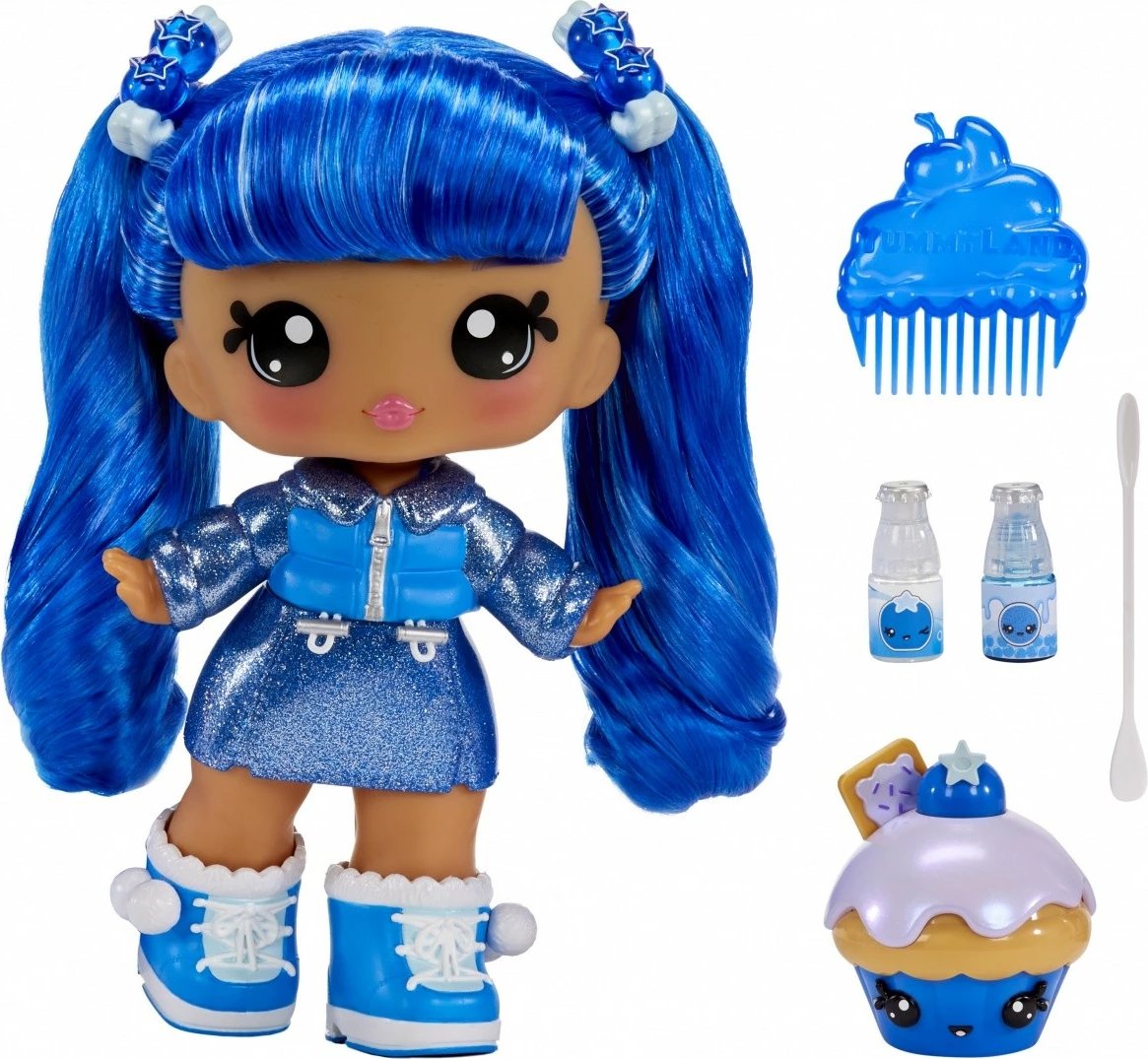 Set lodër kukull Yummiland Large me Lipgloss Pet, MGA, Rory Blueberry, blu