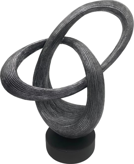 Dekor skulpturë Cykel Totem, polirezine, ngjyrë argjendi antike dhe e zezë, 29x12x35 cm