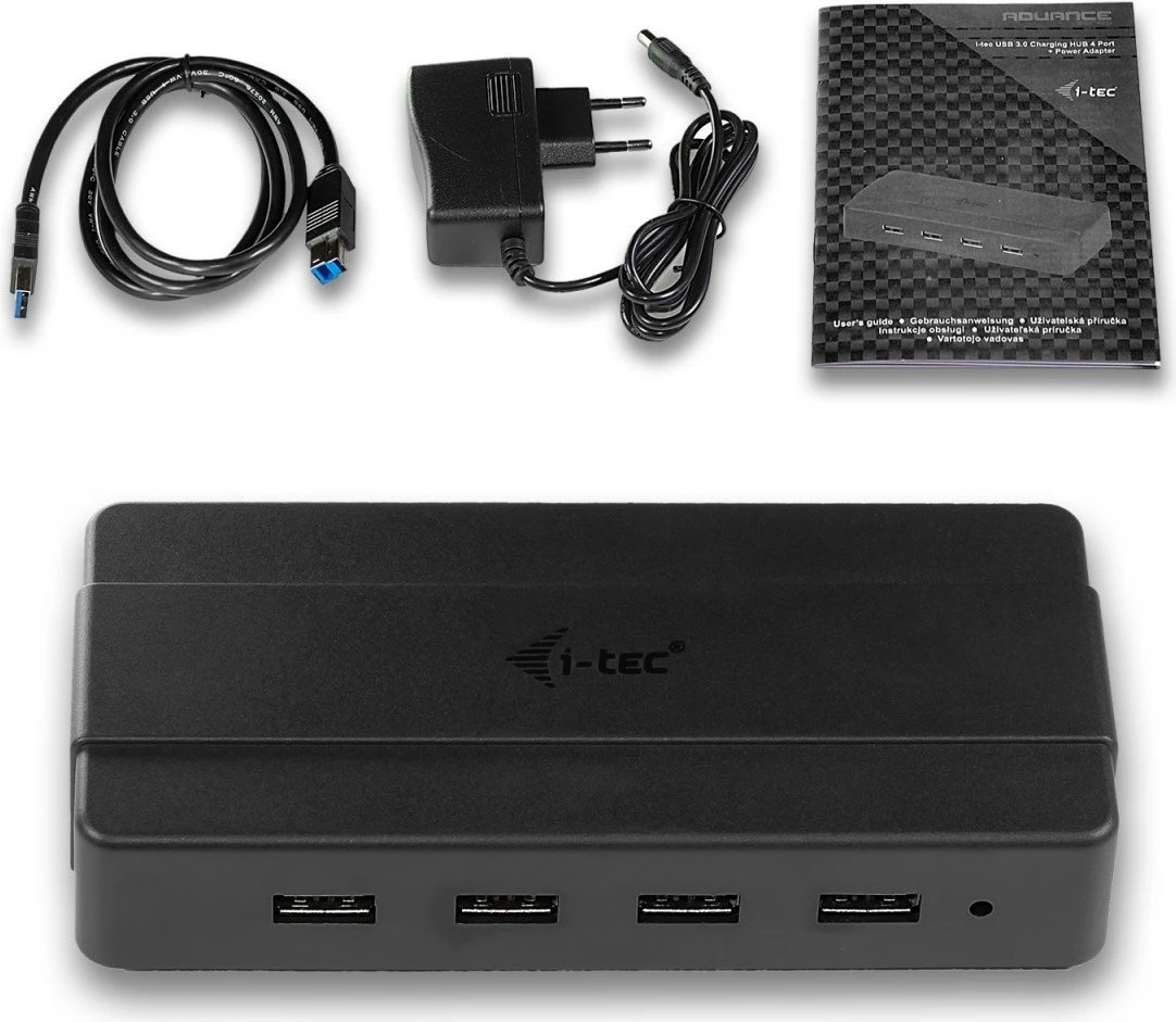 Kasë USB HUB i-tec U3HUB445, 4 porta, USB 3.0, me furnizim rryme, E zezë