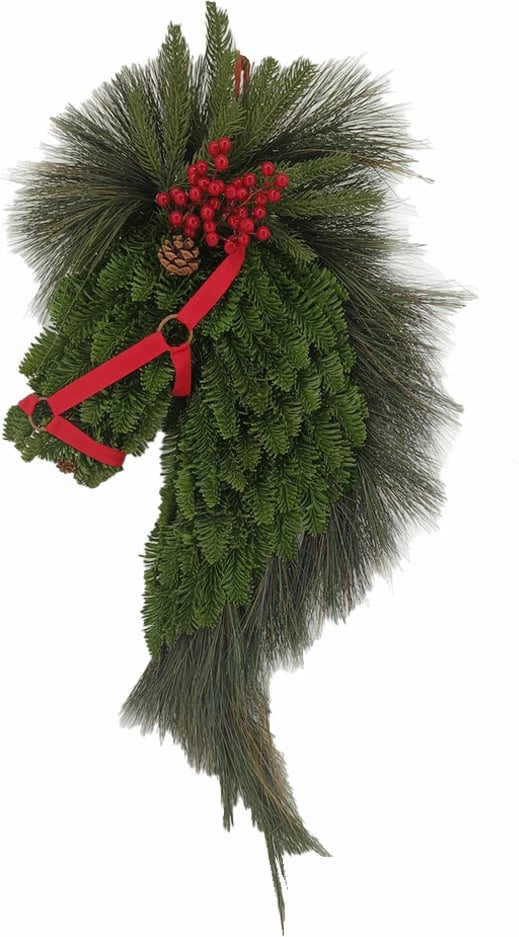 Kurorë Krishtlindjesh në formë koke kali, jeshile-kuqe, 45x3x86cm