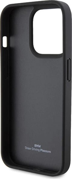 Mbështjellës BMW Leather Hot Stamp për iPhone 15 Pro Max, lëkurë origjinale, i zi