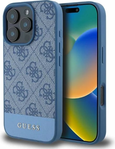 Mbështjellës Guess 4G Bottom Stripe për iPhone 16 Pro Max, Kaltër Mbështjellës Guess 4G Bottom Stripe për iPhone 16 Pro Max, Kaltër